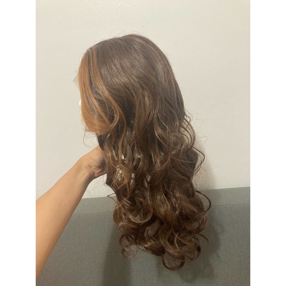 Miona beauty lena curly long dark wig lace front brown blonde money piece women - Picture 9 of 10